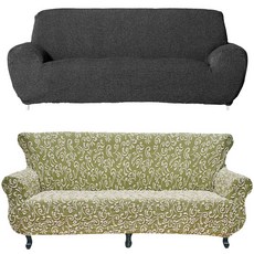 sofaskins Bilbao沙發套 2~3人用 深灰色+Valencia沙發套 2~3人用 自然綠色組, 深灰色、自然綠