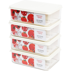 Mamas Tong 透明安心保鮮盒2號 象牙白 中型, 4個, 1套