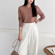 뜨개진 여성용 부드러운 쫀쫀 심플 베이직 에센셜 라운드 니트