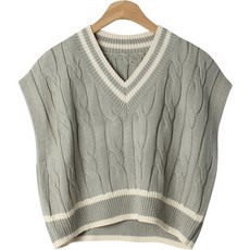 보리맘 브이 크롭 배색 임산부 니트 베스트 M054