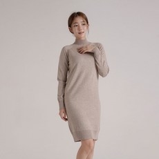 Gembling 柔軟半高領長袖中長款針織連身裙, 可可色