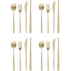 라임올리브 둥근 사각 커트러리 4종 4인세트, 샴페인골드, 숟가락4 + 젓가락4 + 포크4 + 나이프4
