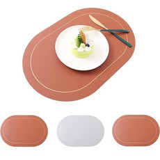 로코코 원형 방수 양면 테이블 매트 4개입 세트, 브라운 + 그레이, 1개, 45 x 30 cm