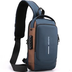 男士 쎈형 clock 單肩斜背包, 藍色