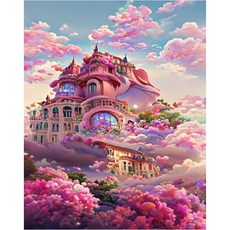 Alode 夢想村莊 夢幻城堡 牆壁裝飾 鑽石畫 DIY套組 圓形 40 x 50 cm, NO 03(隨機出貨), 1套