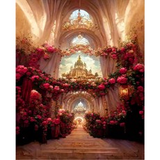 알로데 꿈의 마을 환상의 성 벽 장식 보석십자수 DIY 키트 세트 라운드 40 x 50 cm, NO 01(랜덤발송), 1세트