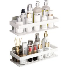 shinhungclass MEO免鑽孔鋁製一字浴室置物架, 白色, 2個