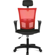 체어포커스 레오 헤더형 3각팔 블랙바디 메쉬 의자 L02, 블랙 + 레드