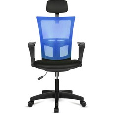 체어포커스 레오 헤더형 3각팔 블랙바디 메쉬 의자 L02, 블랙 + 블루