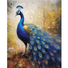 KMELLIE DIY 一體成型畫布框 3D 圓形鑽石畫 40 x 50 cm, 華麗招財孔雀, 1個