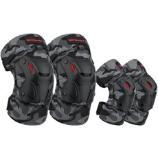 프롬에이 네오 원터치 버클 오토바이 무릎 보호대 양발착용 + 팔꿈치 보호대 양손착용 세트, 카모플라주, 1세트