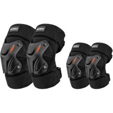프롬에이 네오 원터치 버클 오토바이 무릎 보호대 양발착용 + 팔꿈치 보호대 양손착용 세트, 블랙, 1세트