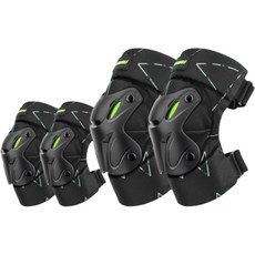 프롬에이 네오 원터치 버클 오토바이 무릎 보호대 양발착용 + 팔꿈치 보호대 양손착용 세트, 네온그린, 1세트