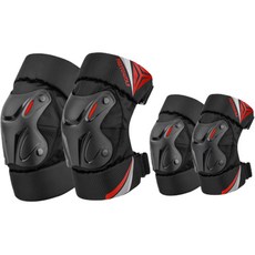 프롬에이 네오 원터치 버클 오토바이 무릎 보호대 양발착용 + 팔꿈치 보호대 양손착용 세트, 레드, 1세트