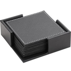 cofv 商務方形杯墊 杯托 6入 + 收納盒套組, 黑色, 1套