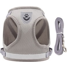 Monopoly 狗狗散步網眼胸背帶 + 牽繩組, 灰色, 1套