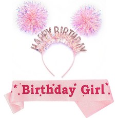 joyparty 全息生日髮箍+肩帶 Birthday Girl組, 粉紅色(髮箍), 粉紅色(肩帶), 1套