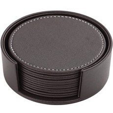 cofv 商務皮革杯墊 6入 + 收納盒, 棕色, 1套