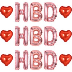 조이파티 알파벳 HBD 은박풍선 소 3종 x 3p + 미니하트 은박풍선 6p 세트, 로즈골드(알파벳 은박풍선), 레드(미니하트 은박풍선), 1세트