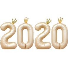 joyparty 皇冠數字銀箔氣球 90cm 2020, 拿鐵, 1套