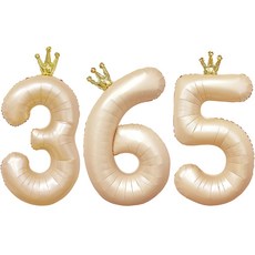 joyparty 皇冠數字鋁箔氣球 90cm 365, 1套, 拿鐵色