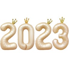 joyparty 皇冠數字鋁箔氣球 90cm 2023, 1套, 拿鐵色