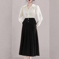 비비에모 시스루 블라우스 + 더블 요크 스커트 세트 04919