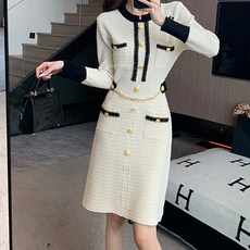 비비에모 금장 체인 배색 트림드 원피스 04939