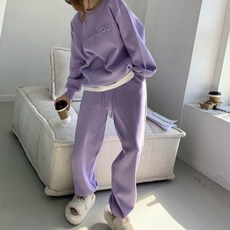 Goodif 女性用舒適保暖Pop-up大學T + 長版鬆緊帶長褲運動套裝