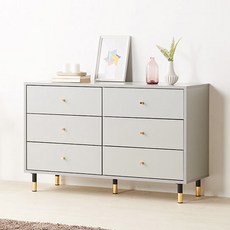 헤이몰리 브라우니 와이드 서랍장 방문설치, 그레이, 6단