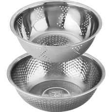 Kitchen-Art 不鏽鋼攪拌盆2件組, 瀝水盆 24cm(1入) + 洗米盆 26cm(1入), 1套