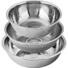 Kitchen-Art 不鏽鋼攪拌盆3件組, 瀝水盆 + 洗米盆 + 攪拌盆, 1套