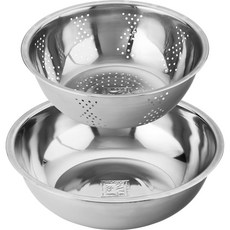 Kitchen-Art 不鏽鋼攪拌盆2件組, 瀝水盆24cm(1入) + 攪拌盆28cm(1入), 1套