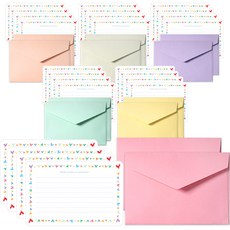 圓角邊信紙 24入 + 12款信封組, 1套, 愛心(信紙), 隨機出貨(信封)