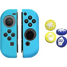 이이네 닌텐도 스위치 조이콘 아날로그 스플래툰 테마 스틱 커버 4종 + 조이콘 실리콘 커버 세트, 블루, 1세트