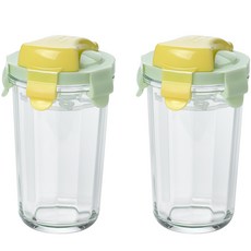Glasslock 玻璃奶昔隨行杯, 綠色, 500ml, 2個