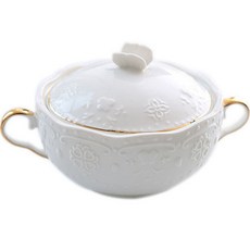 摩登圓形陶瓷附蓋湯碗 280ml 15.5 x 11.5 x 9.5 cm YJ317, 白色蝴蝶, 1個
