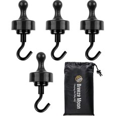 Breeze Moon 露營磁鐵掛鉤 25mm x 4入 + 圖章磁鐵 29mm x 4入 + 收納袋套組, 黑色, 1套