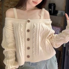 비비에모 여성용 섹시 숄더 버튼 니트 티셔츠 05079