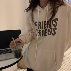 메이첼 프렌즈 레터링 오버핏 후드 티셔츠 03899