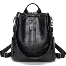 Do Brother 女用皮革大容量後背包, 黑色