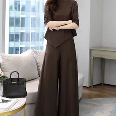 구디프레이디 언발란스 크롭라인 반목 라운드 긴팔 티셔츠 + 롱 와이드 팬츠