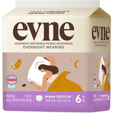 evne 夜用褲型衛生棉, M(90~100號), 6片, 1包