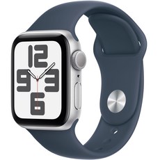 Apple 2023 애플워치 SE 2세대 알루미늄 케이스, 실버(애플워치), 스톰 블루(스포츠 밴드), 40mm, GPS, 실버 / 스톰 블루 스포츠 밴드, M/L