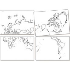Teachermall 可立即黏貼使用的世界白地圖4件組, 1套