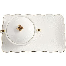 Modern G 圓形陶瓷附蓋湯碗 280ml + 長方形盤 25 x 15.5 x 2 cm 套組 YJ317, 白金蝴蝶, 1個