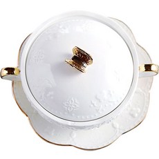 Modernji 圓形陶瓷附蓋湯碗 280ml + 圓形盤 15 x 15 x 2 cm 套組 YJ317, 白金蝴蝶, 1個