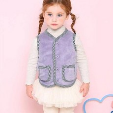 milk mile 童款緞帶小熊刺繡格紋邊絨毛背心