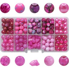 Alode 大理石紋串珠 DIY 材料包 200入, 桃紅色, 1套