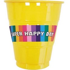 Marcus Store 彩色塑膠生日派對杯 20入 + Super Happy Day 貼紙 20入 套組 黃色, 1套